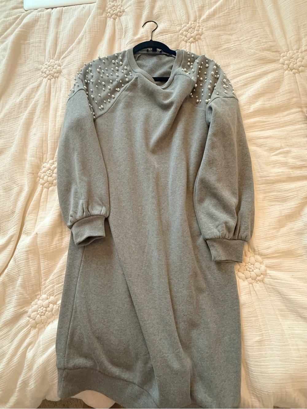 Express Pearl-Embellished Grey Midi Dress